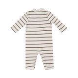 Polo Romper - Brown Rib Stripe