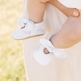 Toasted Bright White Knotted Bow Baby Shoe - HoneyBug 