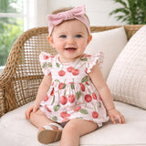 Cherry Picnic Flutter Sleeve Bamboo Skirted Bodysuit