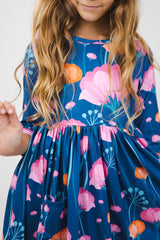 Poppies 3/4 Sleeve Pocket Twirl Dress