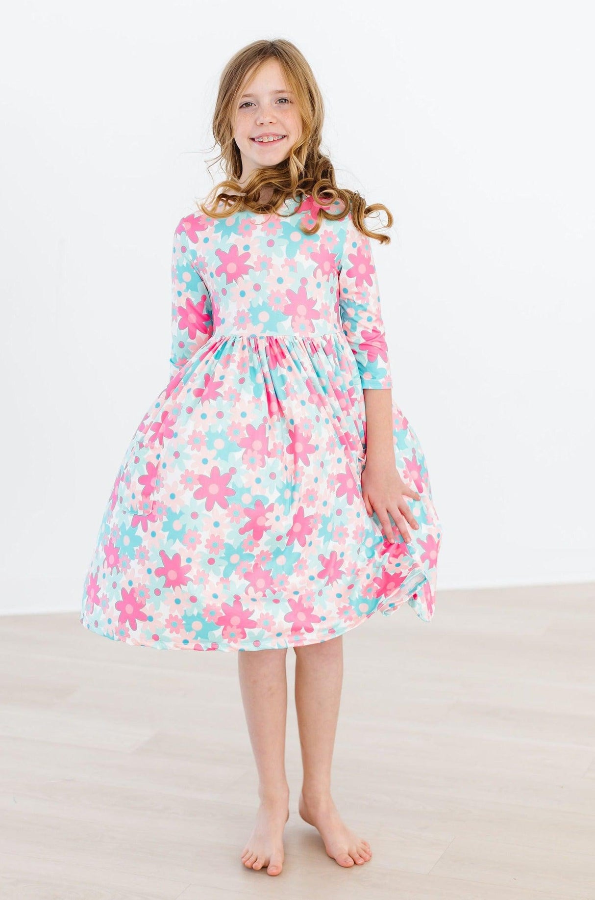 Petal Perfection 3/4 Sleeve Pocket Twirl Dress