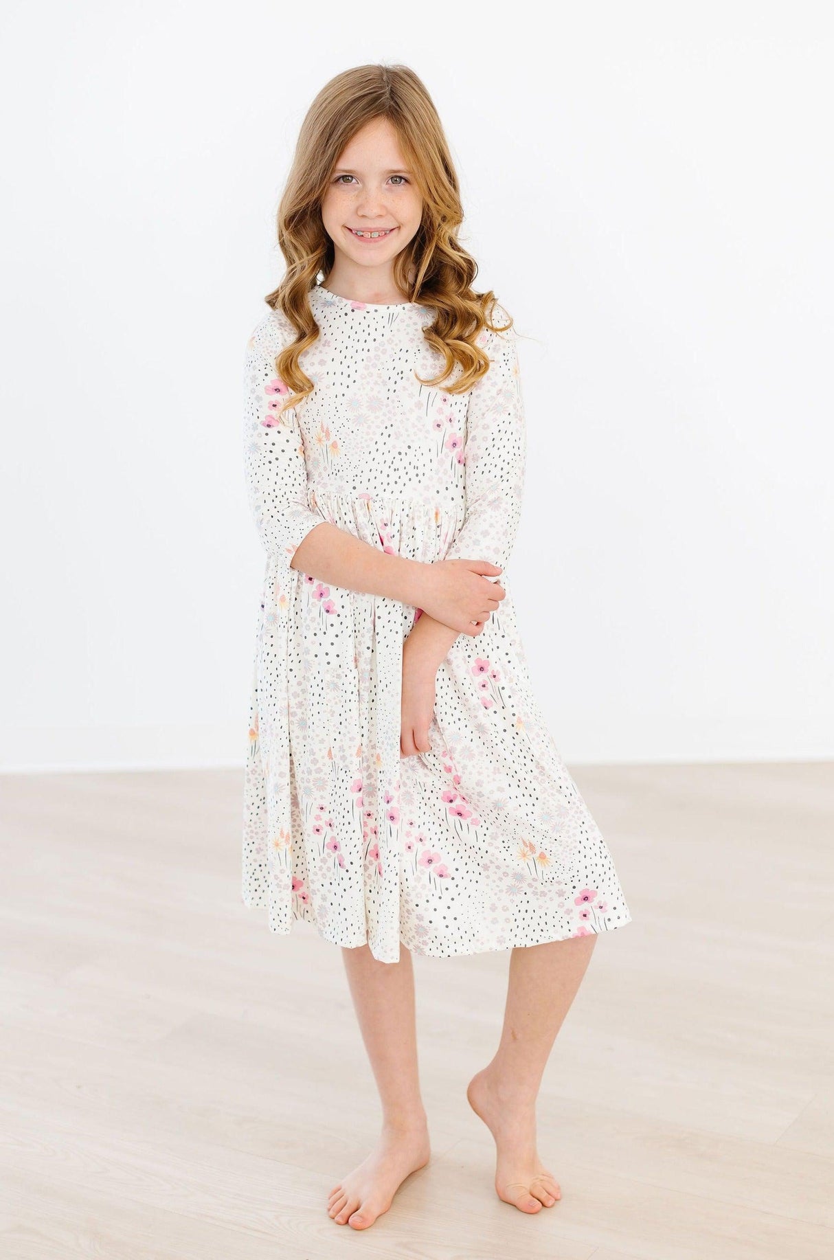 Whimsical Wildflowers 3/4 Sleeve Pocket Twirl Dress