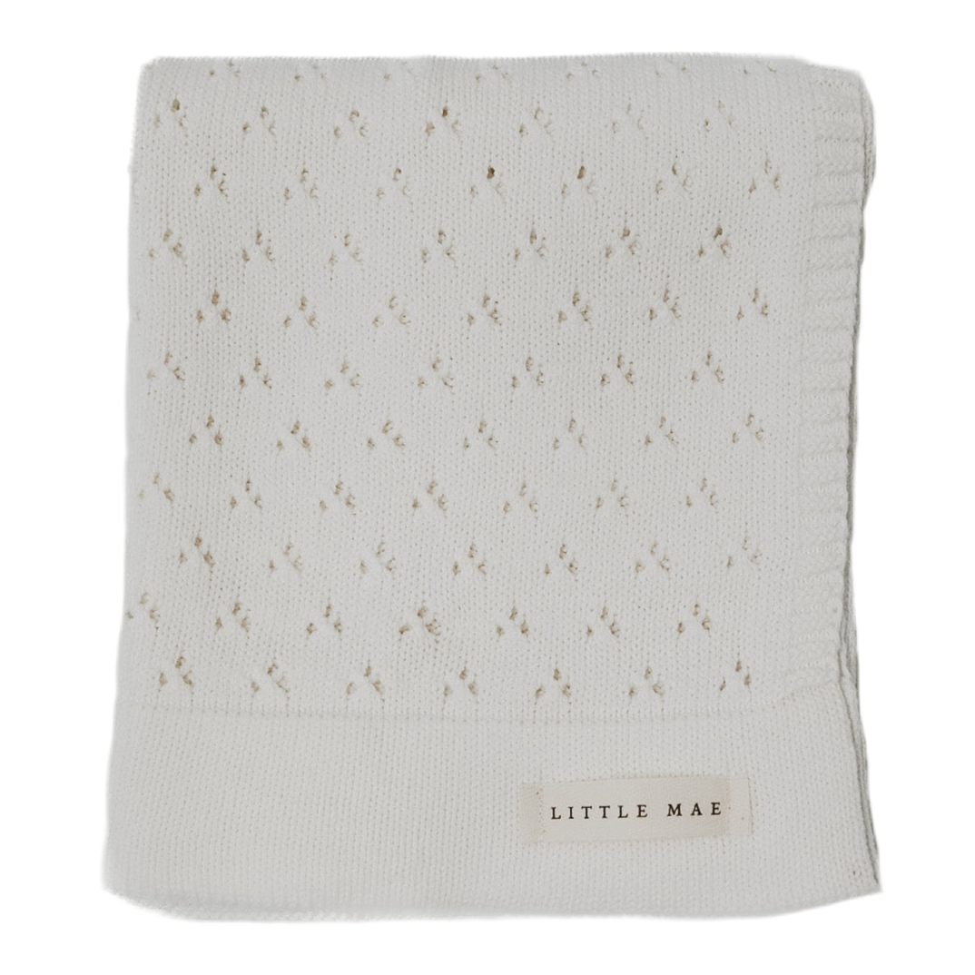 Vanilla White Pointelle Knit Blanket