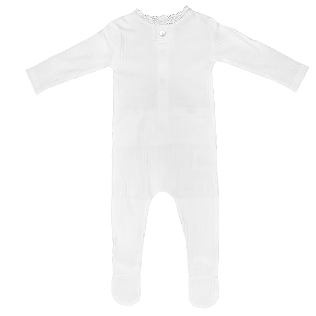 Laced Trim Footie, Ivory Girl - HoneyBug 