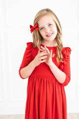 Red 3/4 Ruffle Twirl Dress