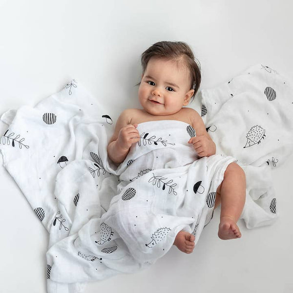 Hedgehog & Acorns Bamboo Swaddle - HoneyBug 