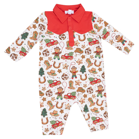Long Sleeve Cowboy Romper - Cowboy Christmas - HoneyBug 