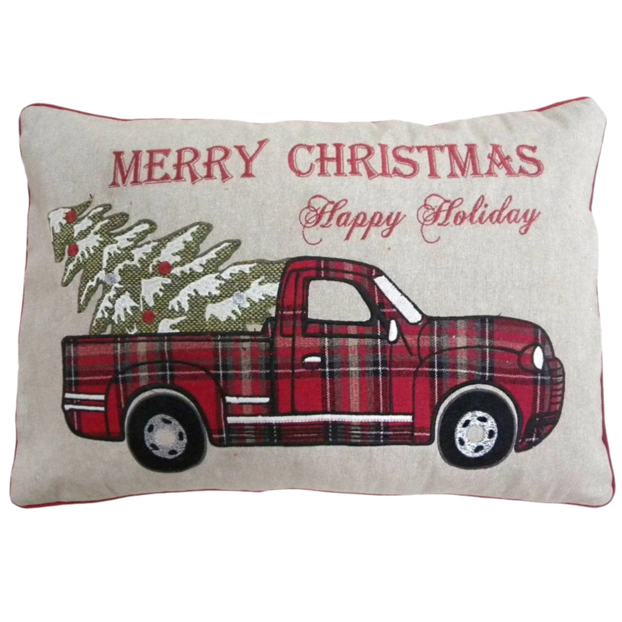 Plaid Truck With Christmas Tree Lumbar Pillow