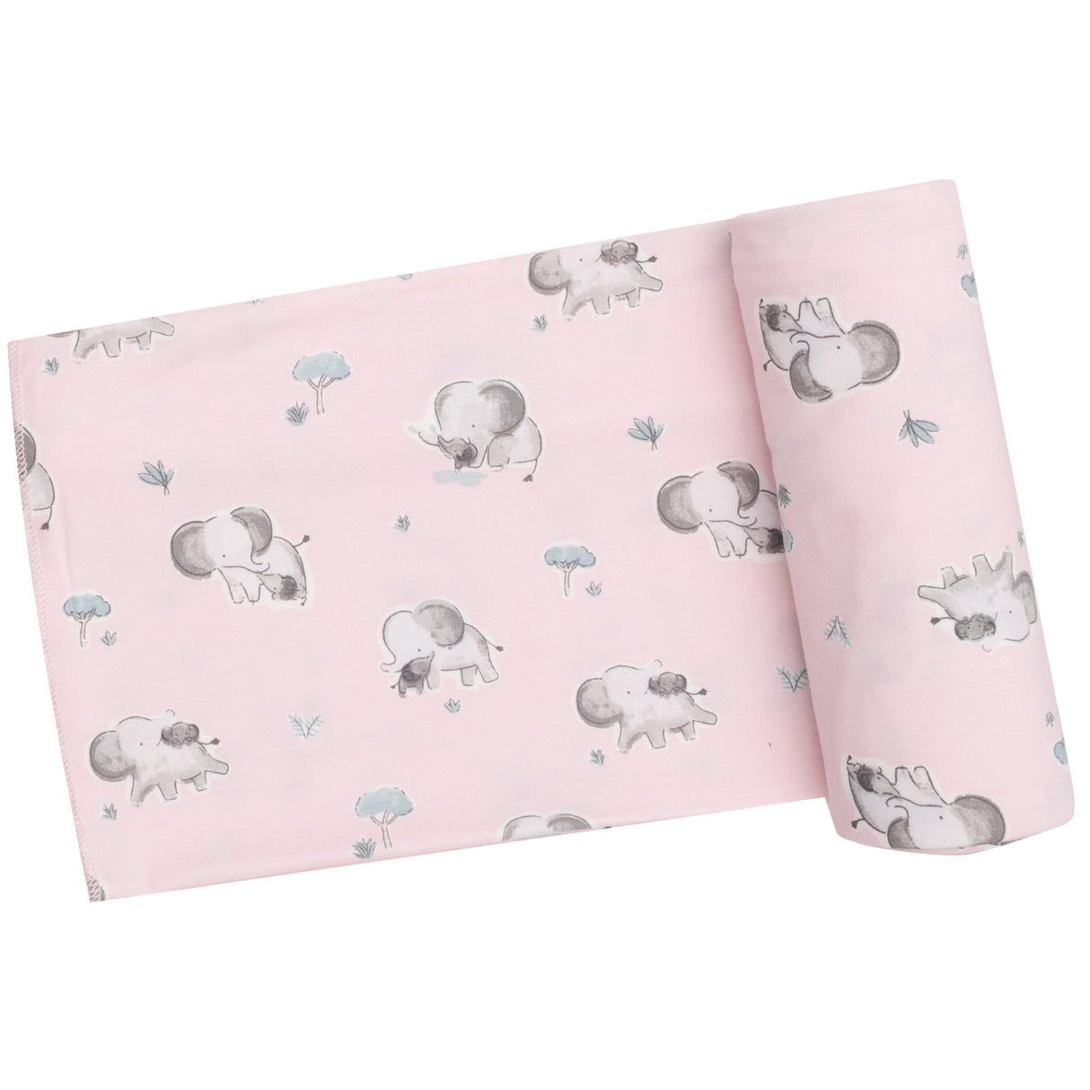 Swaddle Blanket - Gray Elephants - Pink