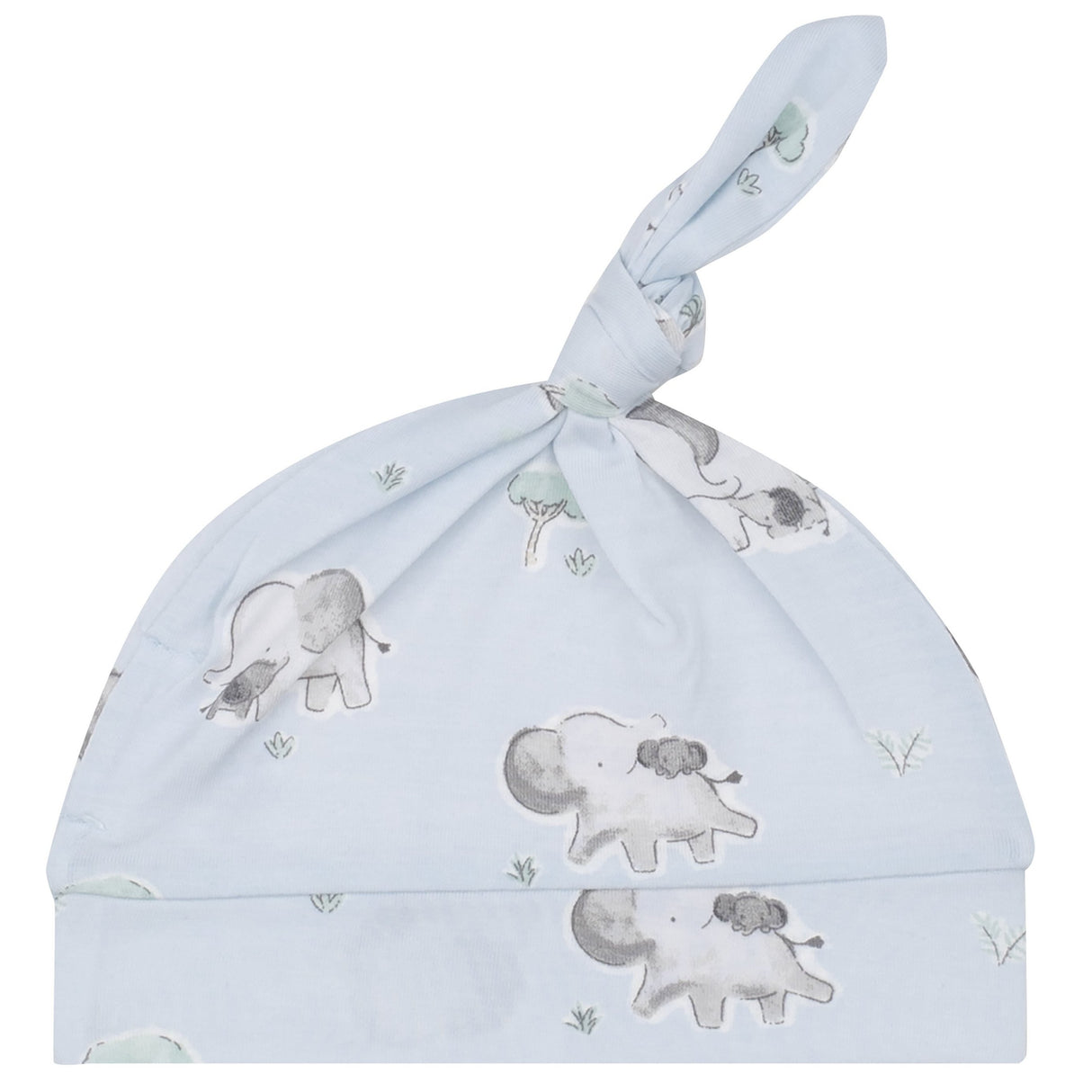 Knotted Hat - Gray Elephants - Blue