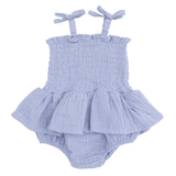 Solid Muslin Blue Blizzard - Smocked Bubble with Skirt