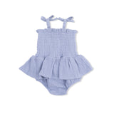 Solid Muslin Blue Blizzard - Smocked Bubble with Skirt