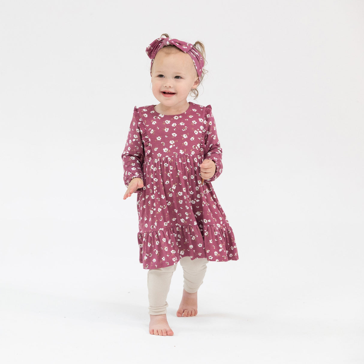 Ruffle Tiered Dress And Legging - Plum Floral