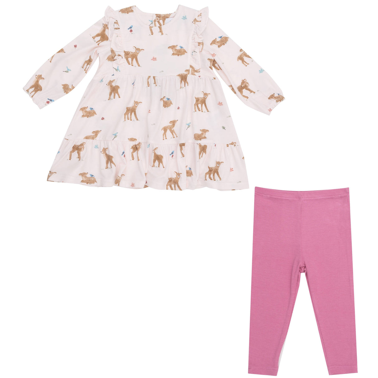 Smocked Ruffle Tiered Dress And Legging - Soft Deer