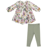 Smocked Ruffle Tiered Dress And Legging - Watercolor Rose