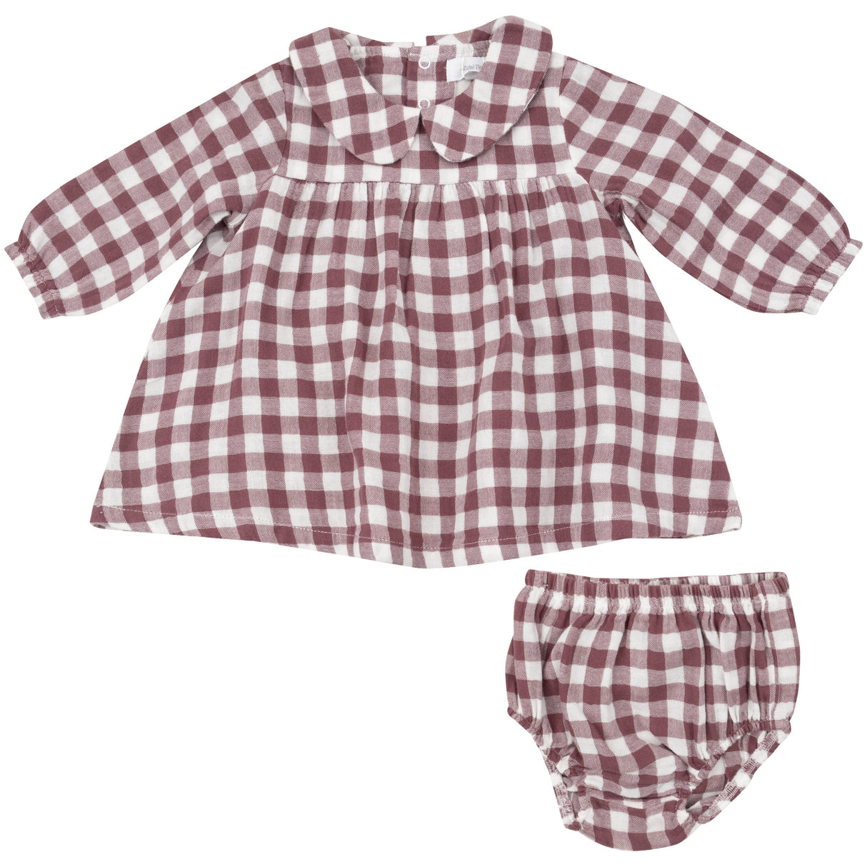 Peter Pan Collar Dress And Bloomer - Gingham Plum