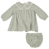 Peter Pan Collar Dress And Bloomer - Mini Green Gingham