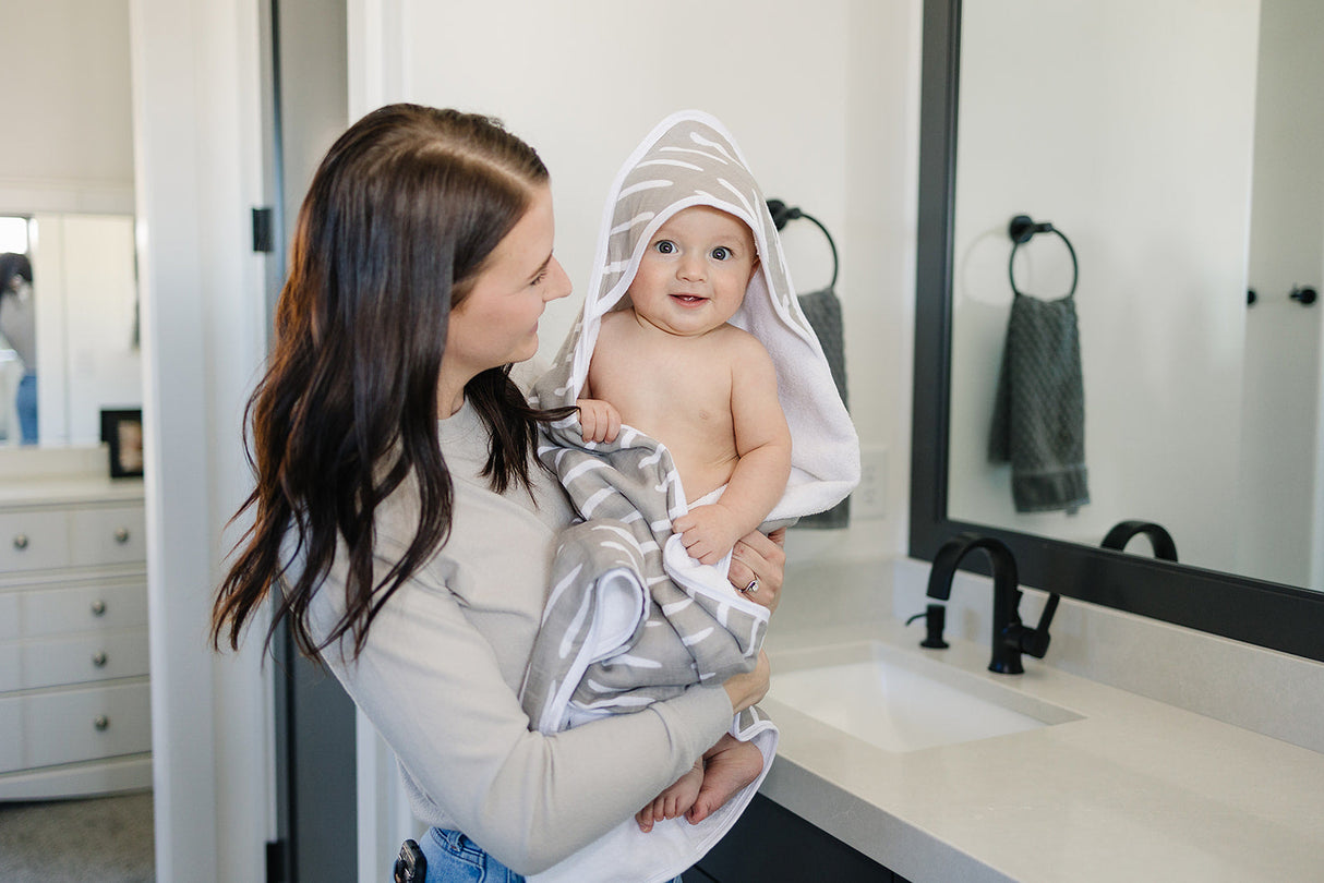 Grey Dash Muslin Hooded Towel