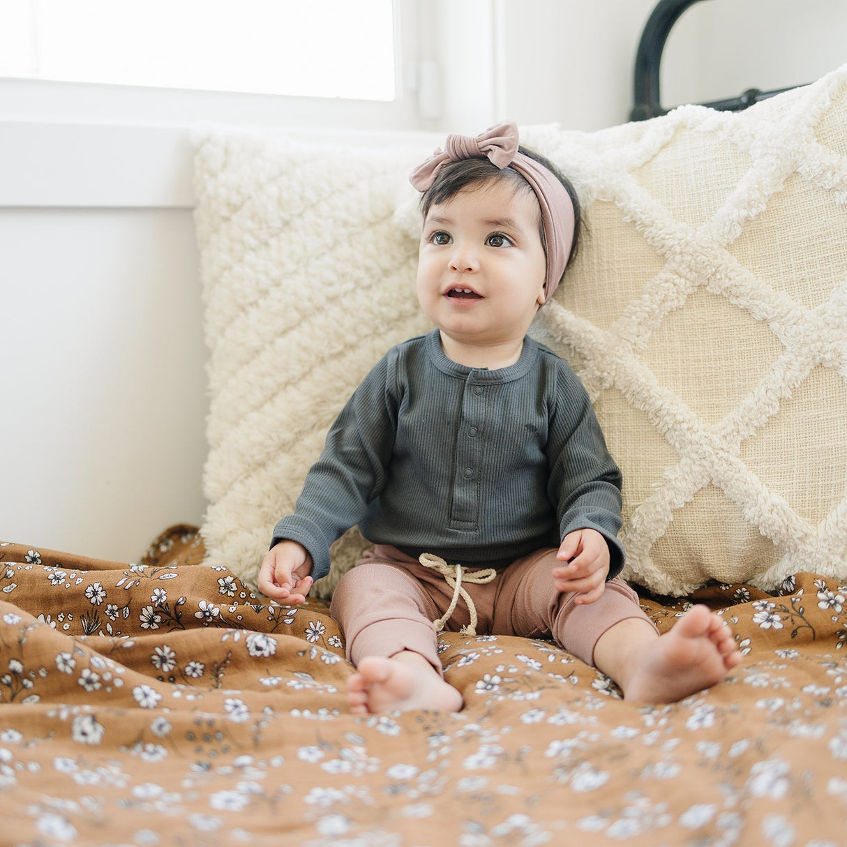 Charcoal Organic Snap Long Sleeve Ribbed Bodysuit - HoneyBug 