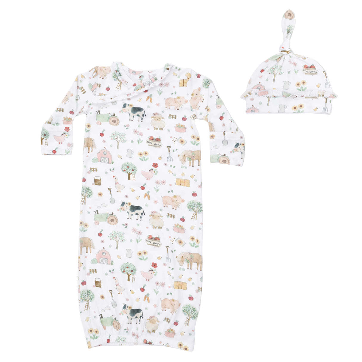 Cute Farm Animals Pink - Kimono Gown & Ruffle Knotted Hat