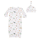 Cute Farm Animals Pink - Kimono Gown & Ruffle Knotted Hat