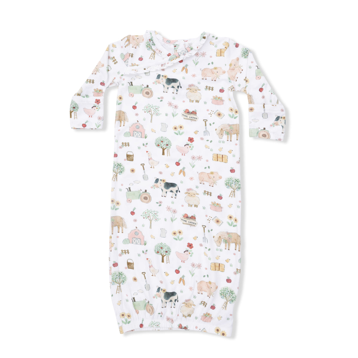 Cute Farm Animals Pink - Kimono Gown & Ruffle Knotted Hat