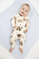 Baseball Collar Romper - Vintage Puppy Faces - HoneyBug 