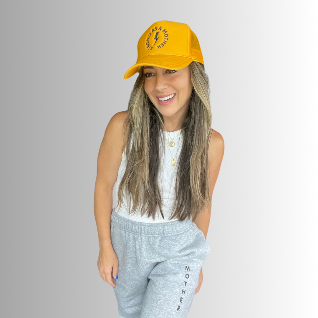 Strong as a mother™ Embroidered Trucker Hat - Yellow - HoneyBug 