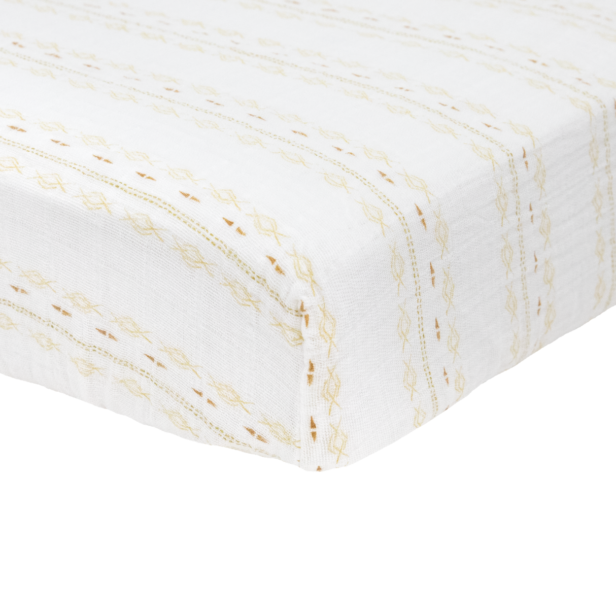 Cotton Muslin Crib Sheet - Gold Diamond-stripe