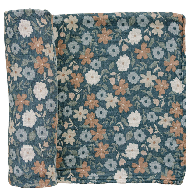 Midnight Floral Muslin Swaddle Blanket - HoneyBug 