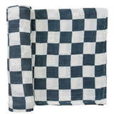 Charcoal Checkered Muslin Swaddle Blanket - HoneyBug 