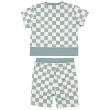 French Terry Crew Neck + Everyday Short Set - Checkerboard Gray Mist