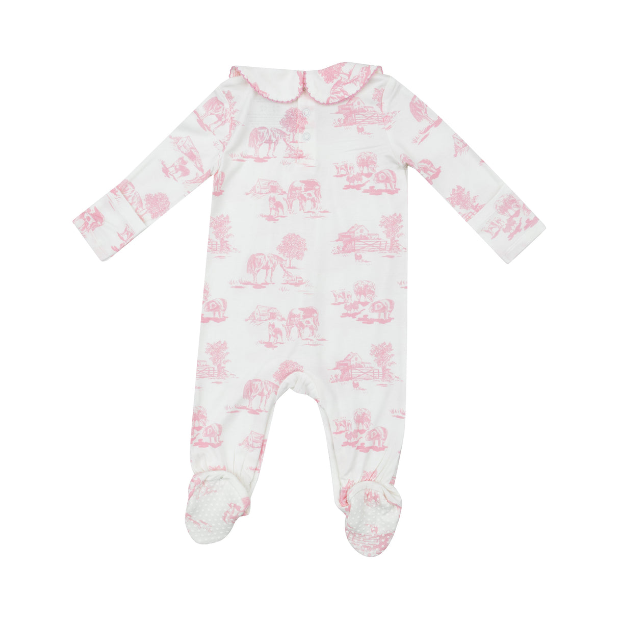 Smocked Peter Pan Footie - Farm Toile Pink