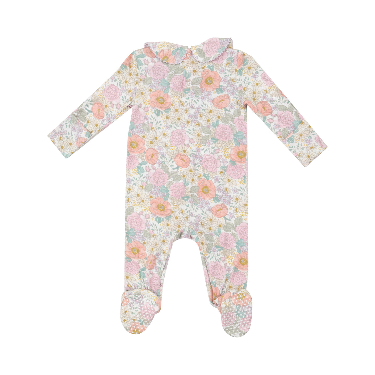 Smocked Peter Pan Footie - Peonies & Roses