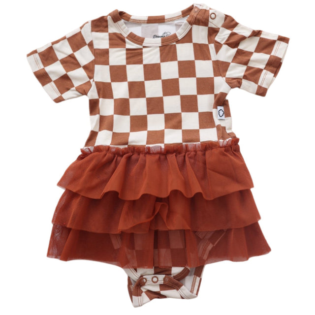 COPPER CHECKERS DREAM TUTU BODYSUIT DRESS - HoneyBug 