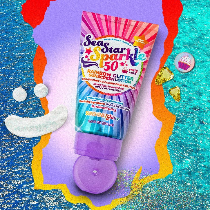 Sea Star Sparkle Party Cake SPF 50 Glitter Sunscreen - HoneyBug 