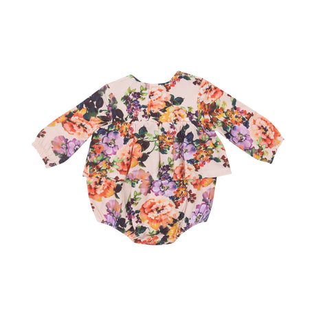 L/S Smocked Ruffle Bubble W/ Skirt - Autumn Rose