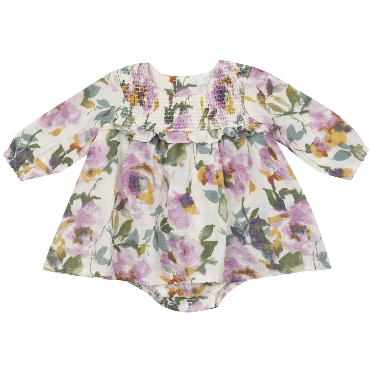 L/S Smocked Ruffle Bubble W/ Skirt - Watercolor Rose