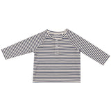 L/S Raglan Henley - Footballs + Navy & Oat Stripe