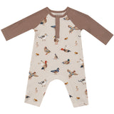 L/S Raglan Henley Romper - Ducks