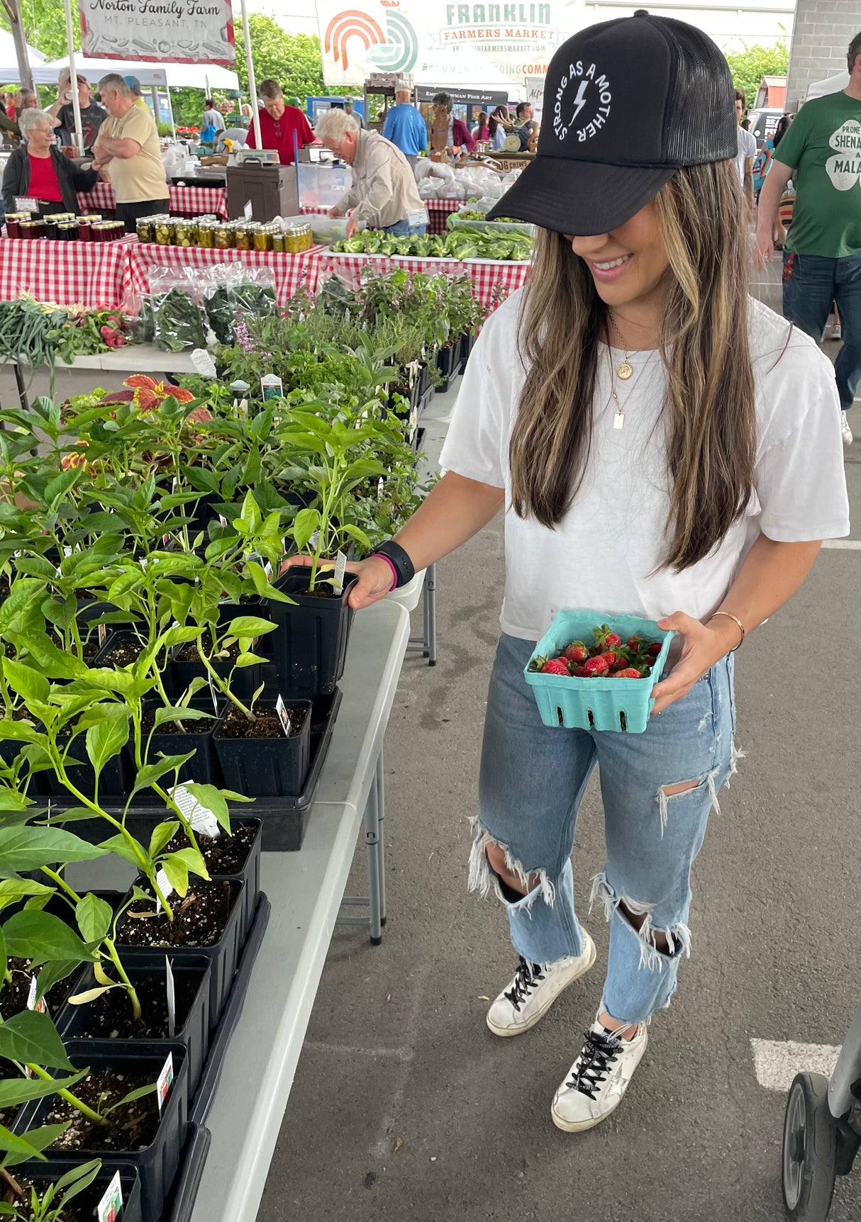 Strong as a mother™ Embroidered Trucker Hat - Black - HoneyBug 