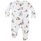 2 Way Zipper Footie - Mixed Woodland Animals Blue