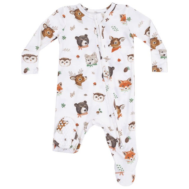 2 Way Zipper Footie - Woodland Animal Faces - HoneyBug 