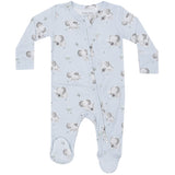 2 Way Zipper Footie - Gray Elephants - Blue