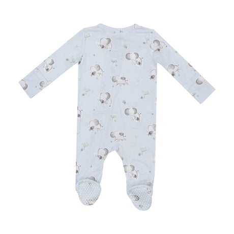 2 Way Zipper Footie - Gray Elephants - Blue