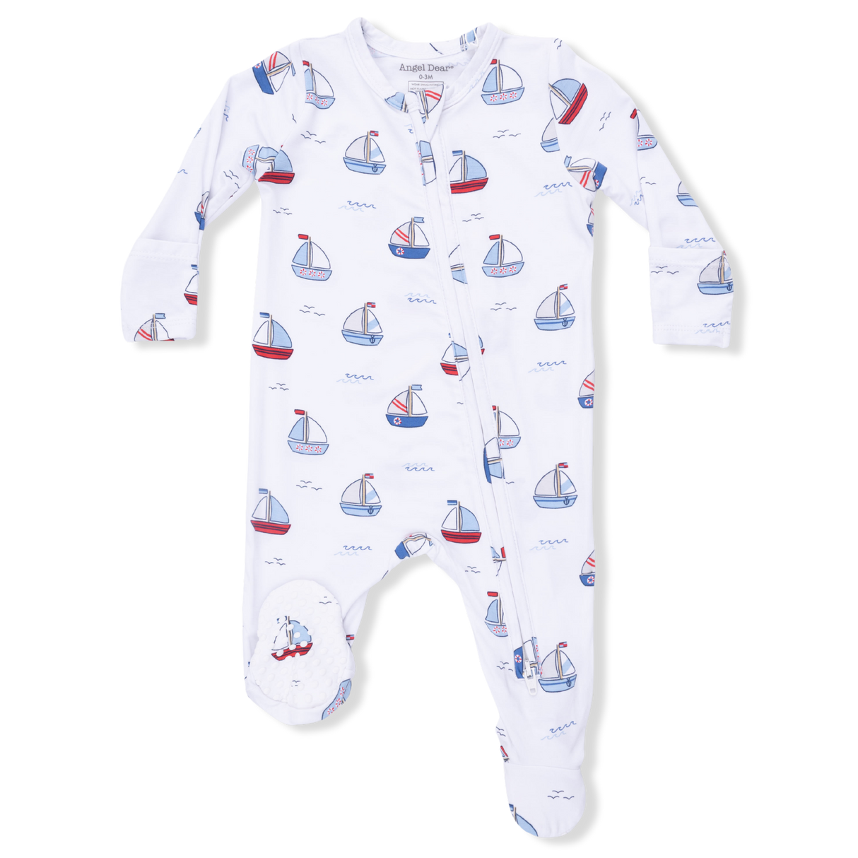 Bubbly Sailboats Blue - 2 Way Zipper Footie