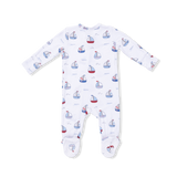 Bubbly Sailboats Blue - 2 Way Zipper Footie