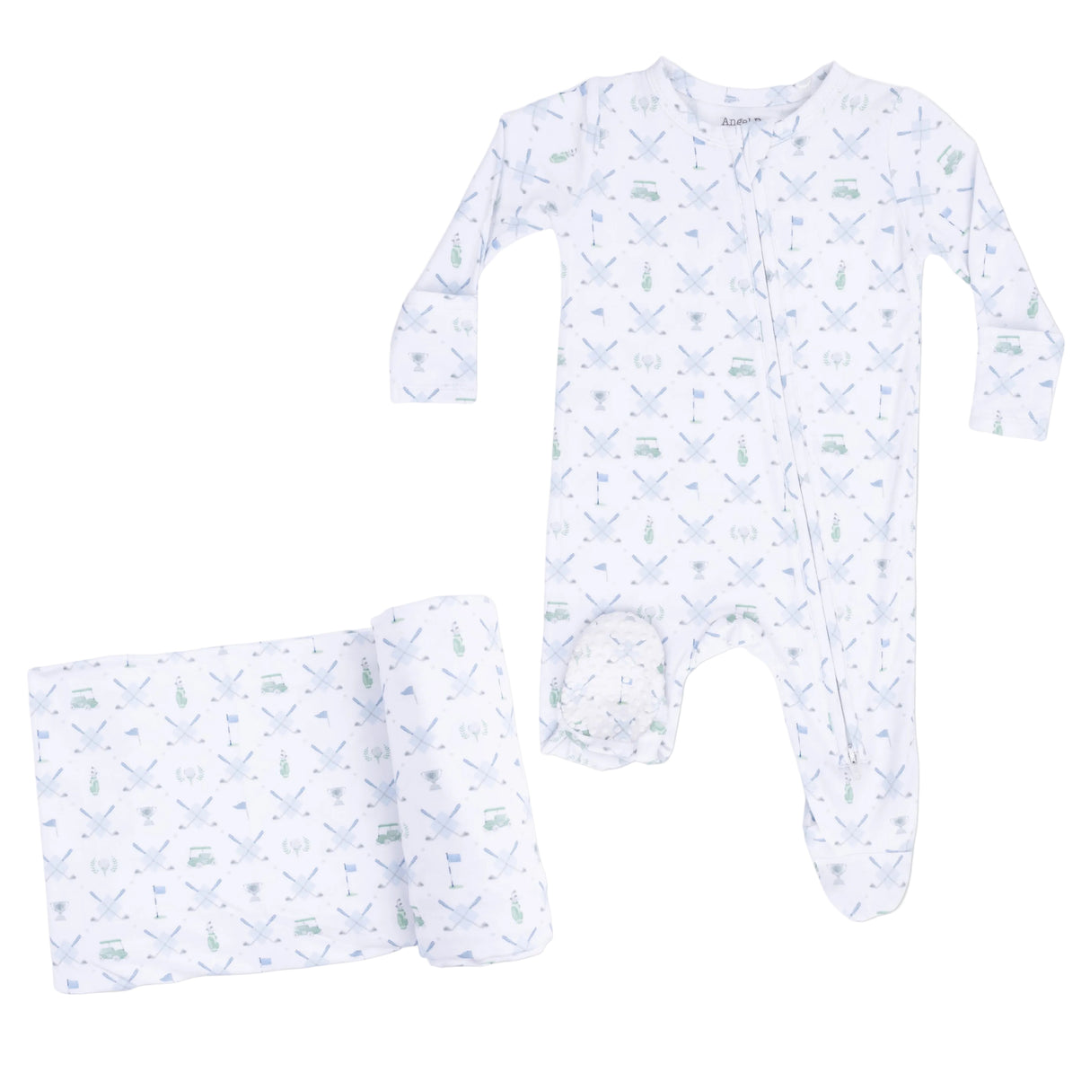 Golf Trellis Blue - 2 Way Zipper Footie & Swaddle Blanket