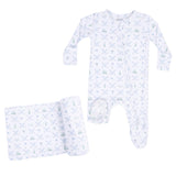 Golf Trellis Blue - 2 Way Zipper Footie & Swaddle Blanket