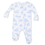 Puppy Toile Blue - 2 Way Zipper Footie